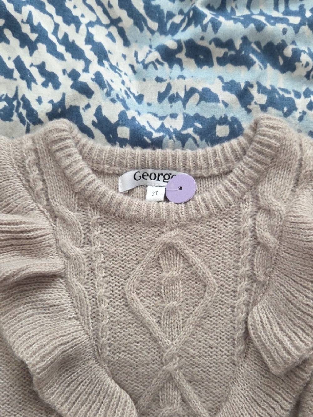 George Ruffle-Trim Cable Knit Sweater in Cream - Picture 2 of 2